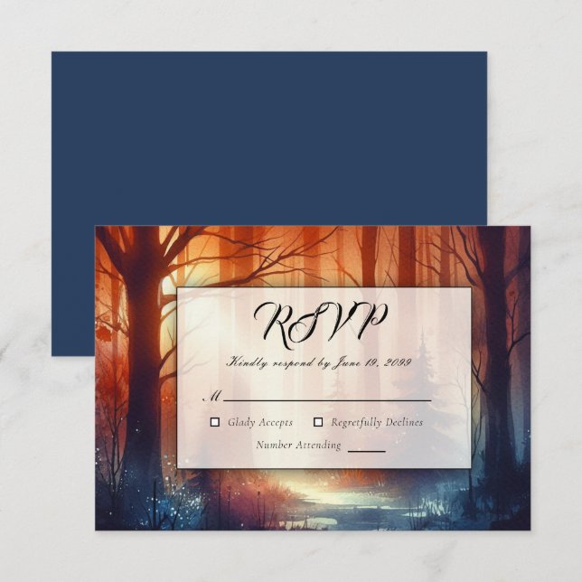 Cartão RSVP O Spell de Woodland do Casamento de Folhas (Frente/Verso)