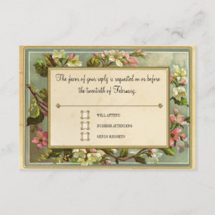 Cartão RSVP O vintage Apple floresce, tipografia manchada chá