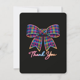 Cartão RSVP Obrigado Neon Tartan Bow Padrão Escocês Brilhante