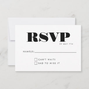 Cartão RSVP Ocasional de Casamento Simples Minimalista Preto e