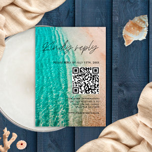 Cartão RSVP Ocean Summer Beach Destino Casamento Qr Code