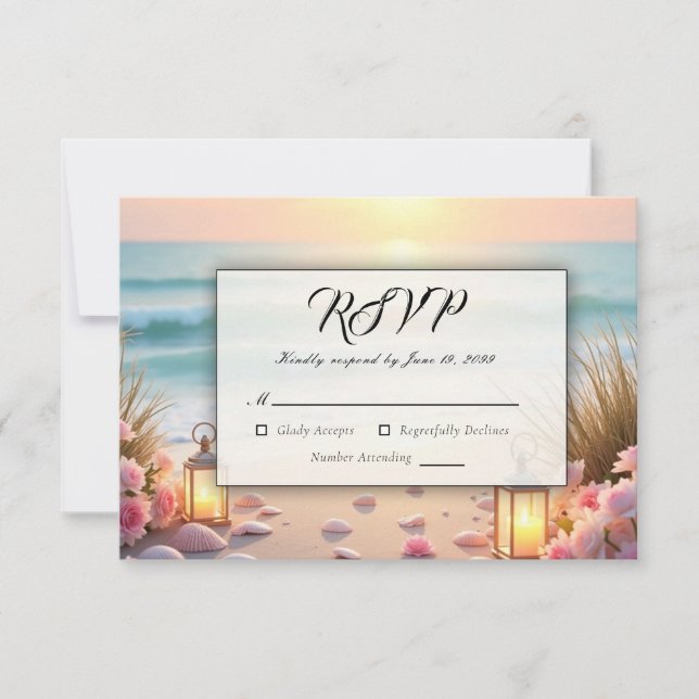 Cartão RSVP Oceanside Romance Baixo da Luz Costeira (Frente)