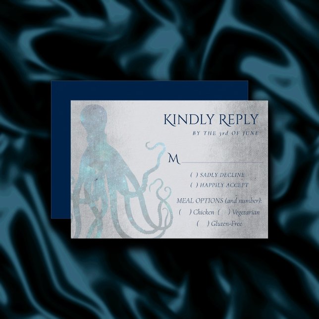 Cartão RSVP Octopus Cósmico Náutico | Vida marinha em árvore (Criador carregado)