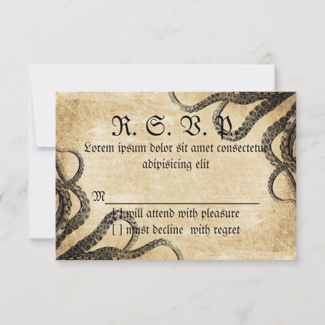 Cartão RSVP Octopus Vintage (Frente)