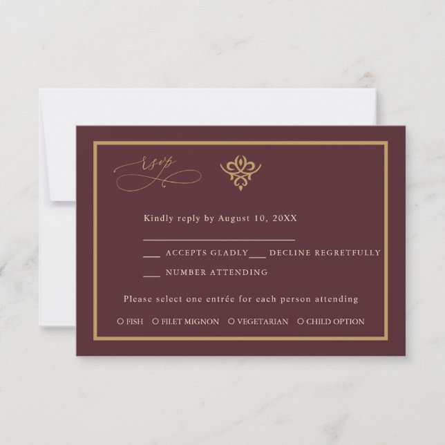 Cartão RSVP Old Money Burgundy Wedding Response Card (Frente)