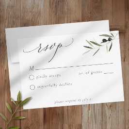 Cartão RSVP Olive Branch Watercolor Elegant Minimalist Wedding