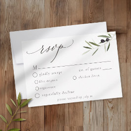 Cartão RSVP Olive Branch Watercolor Elegant Minimalist Wedding