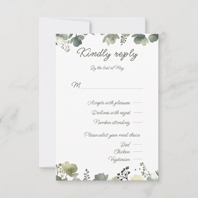Cartão RSVP Olive Floral Wedding (Frente)