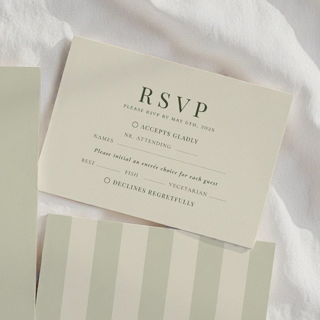 Cartão RSVP Olive Green Stripes Wedding (Criador carregado)