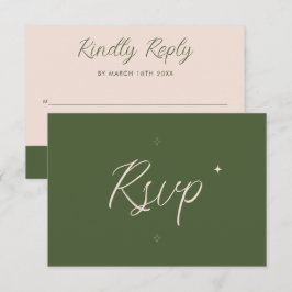 Cartão RSVP Olive Verde Retro Moderno Minimalista Casamento Ou