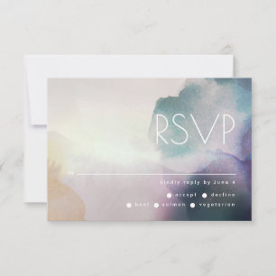 Cartão RSVP Ombre Watercolor em Casamento Púrpura e Dourado
