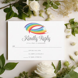 Cartão RSVP Onda Arco-íris Belo Casamento LGBT Responda por Fa