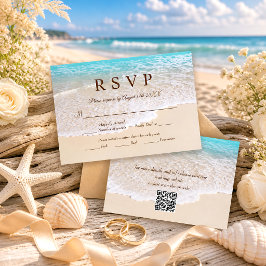 Cartão RSVP Ondas Azuis do Oceano de Verão Casamento na Praia
