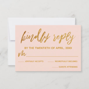 Cartão RSVP Ondas Douradas Manuscrito Lente Rosa Atendido