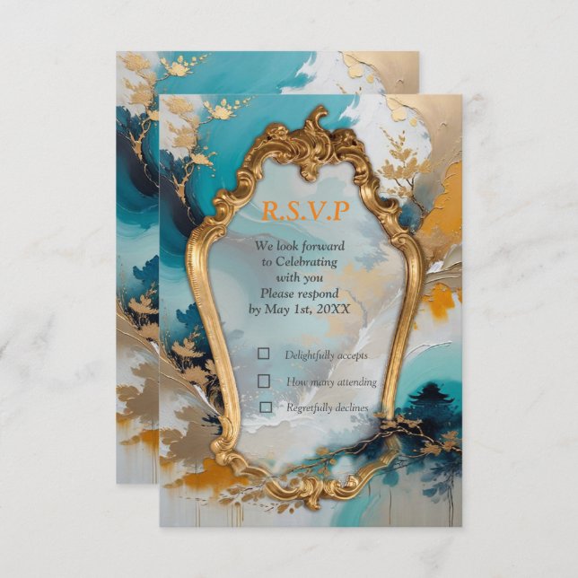 Cartão RSVP Ondas e cenários orientais artísticos asiáticos (Frente/Verso)