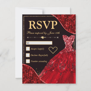 Cartão RSVP Ondas Glam Vermelhas & Vestido de Lantejoulas Swee