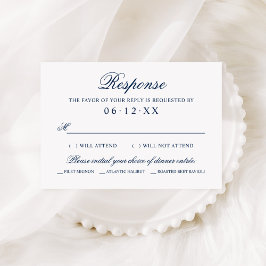 Cartão RSVP Opção de Refeição Clássica de Casamento em Azul Ma