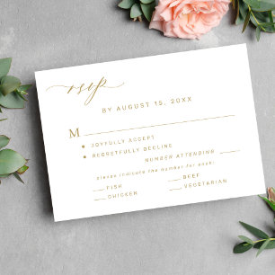 Cartão RSVP Opção de refeições elegantes casamento dourado e b