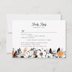 Cartão RSVP opções contemporâneas de flores monocromáticas