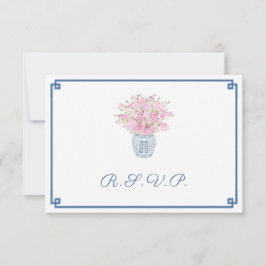 Cartão RSVP Opções de Comida de Casamento Azul e Pink e Marinh
