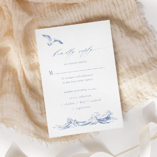 Cartão RSVP Opções de Refeição Azul Chic Costeira Casamento