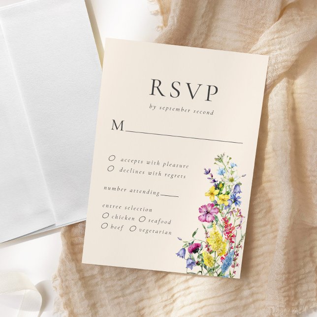 Cartão RSVP Opções de Refeição Boho Wildflower Casamento (Criador carregado)