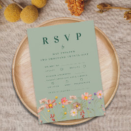 Cartão RSVP Opções de Refeição de Casamento com Flores Selvage