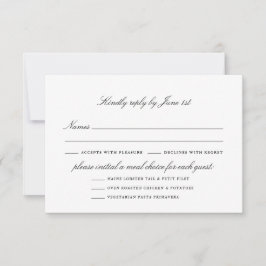 Cartão RSVP Opções de Refeição de Casamento Preto e Branco Ele