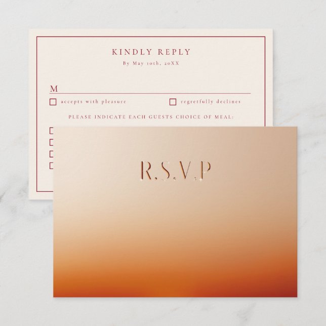 Cartão RSVP Opções de refeição de casamento Sunset brilhantes  (Frente/Verso)