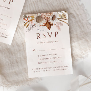 Cartão RSVP Opções de Refeição Floral Boho Outono em Terracota
