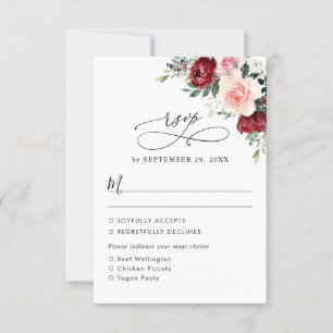 Cartão RSVP Opções De Refeições De Casamento Floral De Blush B