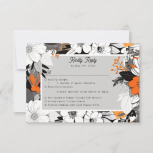 Cartão RSVP Opções de refeições de flores monocromáticas linea