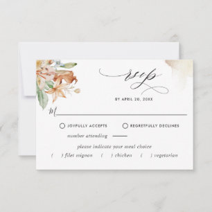 Cartão RSVP Opções de refeições elegantes Blooms Terthy Beige