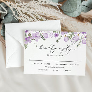 Cartão RSVP Opções de Refeições Lavanda Casamento Floral de Aq