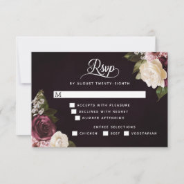 Cartão RSVP Opções de Refeições Românticas de Casamento Floral