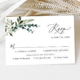 Cartão RSVP Opções de refeições Simples Casamento Verde Modern