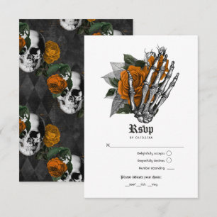 Cartão RSVP Orange Floral Gothic Wedding