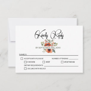 Cartão RSVP Orange Floral Wedding