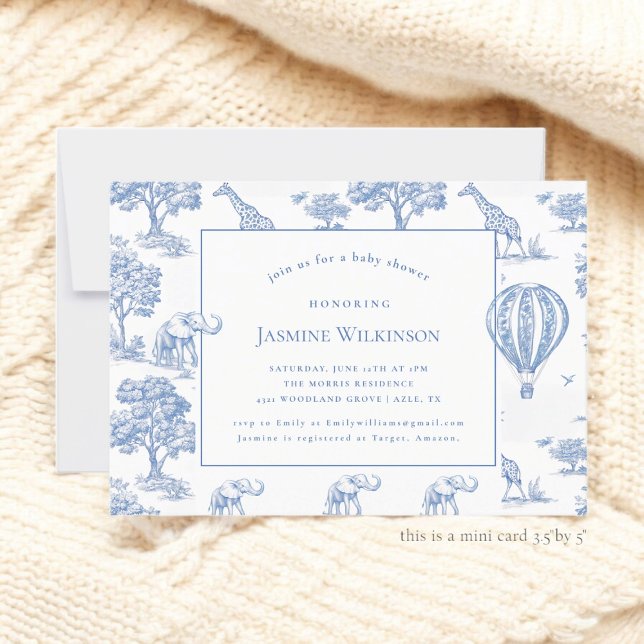 Cartão RSVP orçamento de chá de fraldas de safari azul giro 3  (This is a mini card 3,5" by 5" )