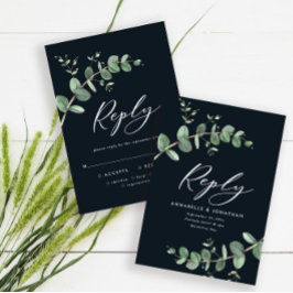 Cartão RSVP Orçamento negro casamento de eucalipto moderno