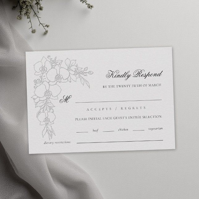Cartão RSVP Orchid Elevated Ivory Formal Traditional Wedding (orchid wedding rsvp meal formal modern classic traditional black tie parents hosted ivory)