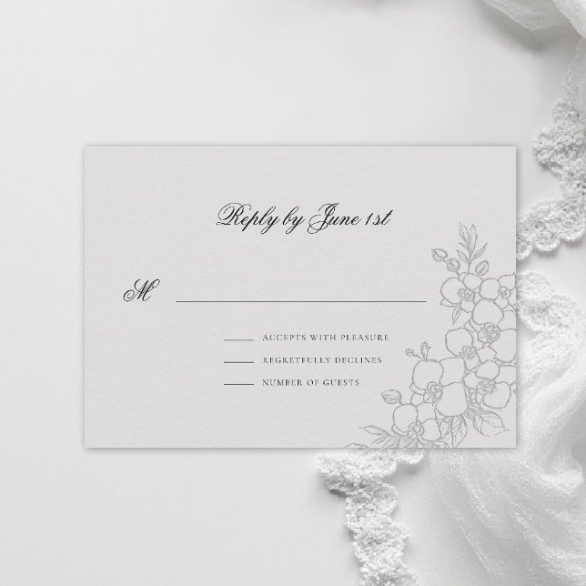 Cartão RSVP Orchid Elevated Ivory Traditional Formal Wedding (orchid wedding rsvp card formal modern classic traditional black tie parents hosted ivory)