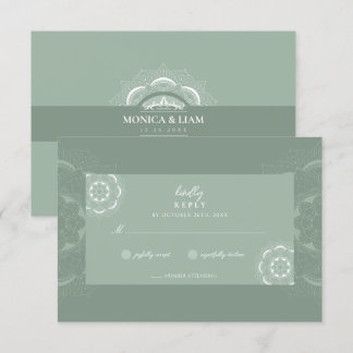 Cartão RSVP Ornamentado Elegante Clássico Boho Mandala Casamen