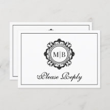 Ornamentado Floral Monograma Casamento Branco Pret