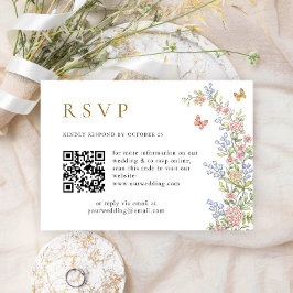 Cartão RSVP Ornamentado Grace Pastel Blush Floral Código QR Ca