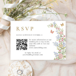 Cartão RSVP Ornamentado Grace Pastel Blush Floral Código QR Ca