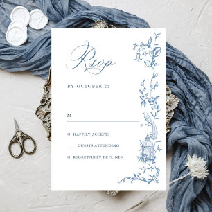 Cartão RSVP Ornamentado Vitoriano Elegante Casamento Azul Dust