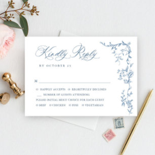 Cartão RSVP Ornamentado Vitoriano Elegante Casamento Azul Dust