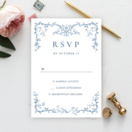 Cartão RSVP Ornamentado Vitoriano Elegante Casamento Azul Dust