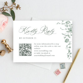 Cartão RSVP Ornamentado vitoriano Grace Floral Sage Código QR 